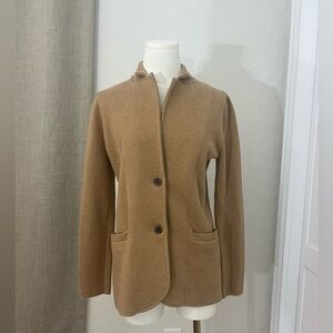 Camel Minimalist Knit Jacket Women’s Tailored Button Front Cardigan Blazer Small